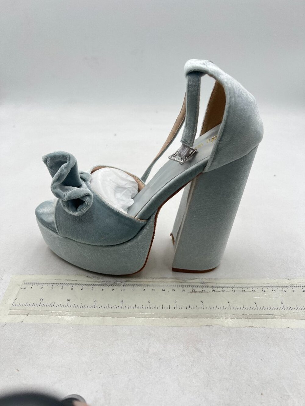 Wo Wagas Light Blue Ankle Strap Sandals Knot High Chunky Platform Heel Shoe